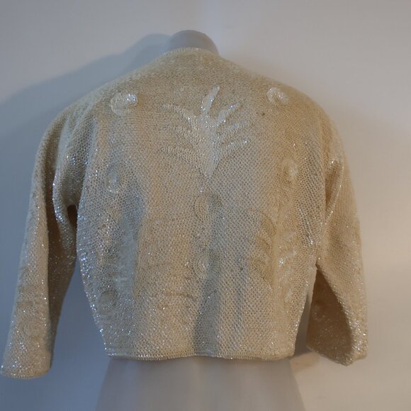 Womens Made in British Crown Colony of Hong Kong Ivory Sequined Blazer Jacket M - Picture 8 of 12